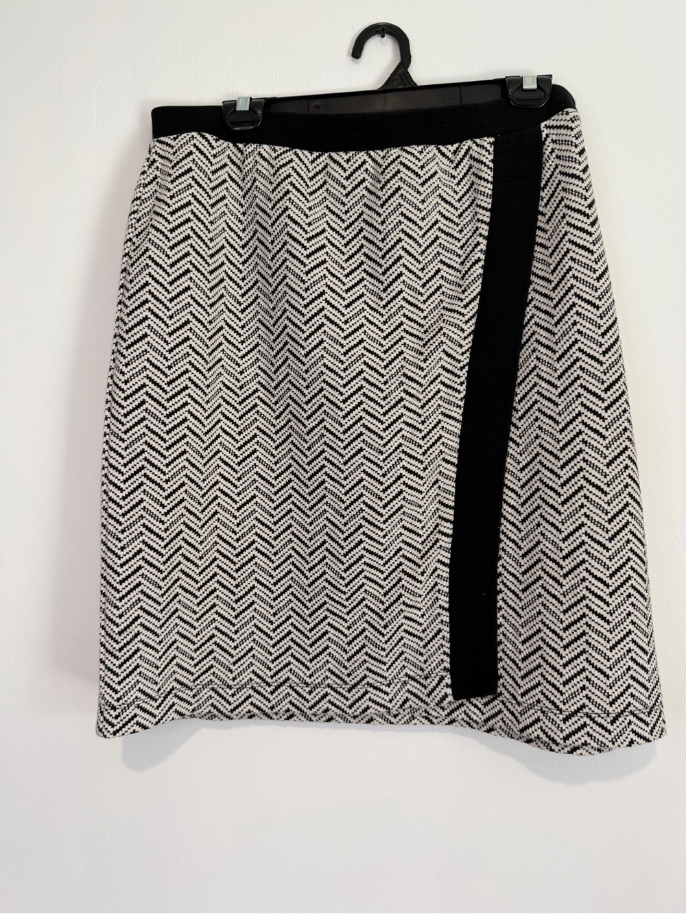 Zac & Rachel Womens XL Herringbone Knit Mock Wrap Skirt Black White Office Skirt